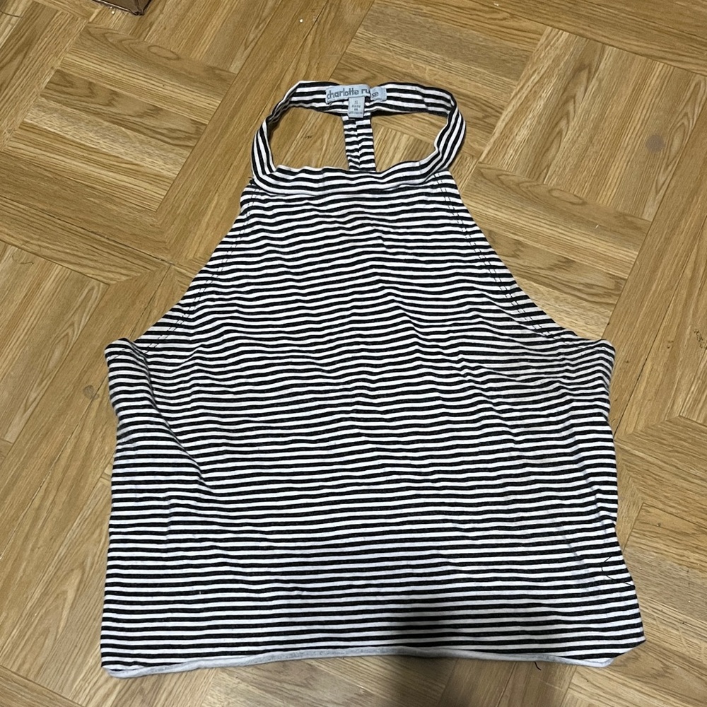 Charlotte Russe Black and White Striped Crop Top